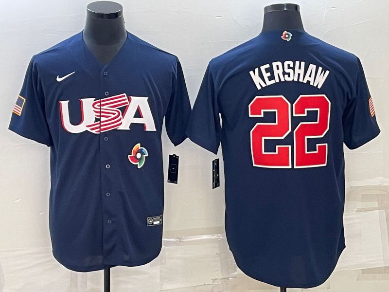 Men 2023 World Cub USA #22 Kershaw Blue Nike MLB Jersey8